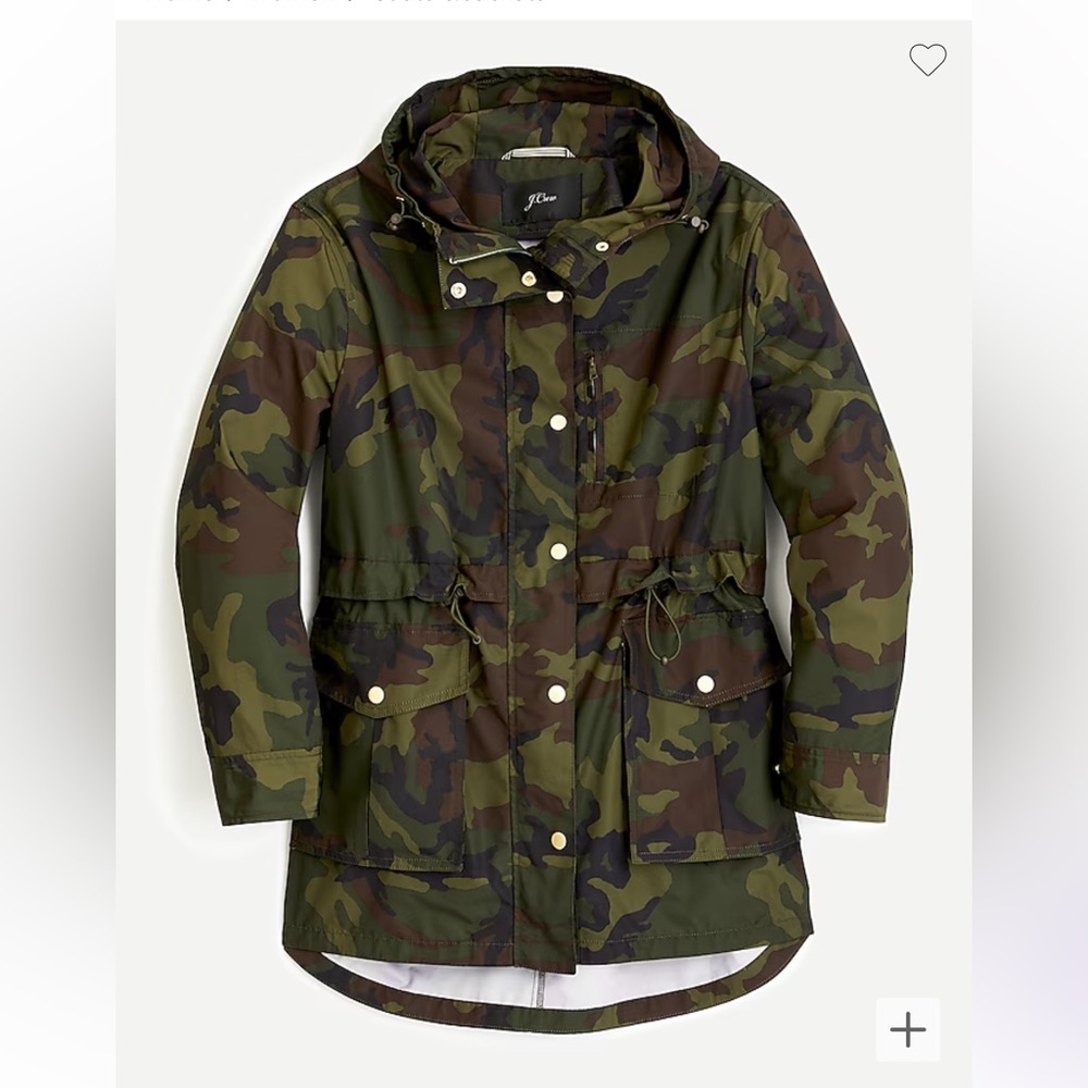 J Crew Perfect Rain Jacket in Camo, size medium